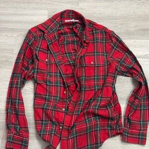Red and Green Plaid Button-Up Shirt